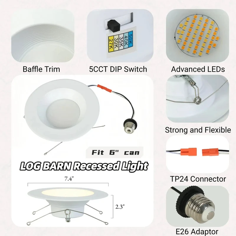 Sleek 6 Inch Recessed Led Can Lights For Ceiling Featuring 5Cct Adjustable Color Choices And Smooth As Butter Dimming While Pumping Out A Clean 1125 Lumens With A Durable Baffle Trim For Zero Hassle Retrofits Around Your Space
