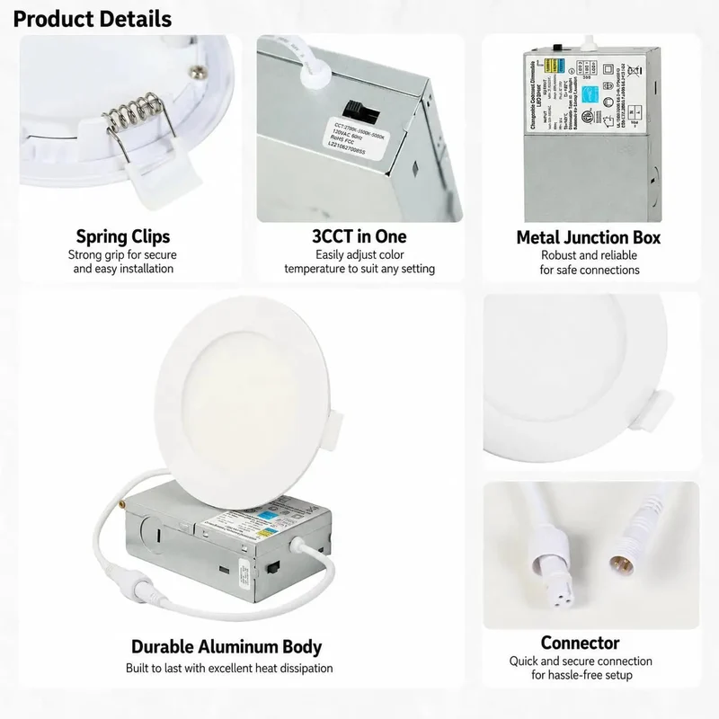 4 Inch Led Recessed Ceiling Downlight With Junction Box Offering 3Cct Switchable Color Temperatures And Dimmable Ultra Slim Profile Kicking Out 850 Lumens Of Killer Illumination Perfect For Homes And Workspaces
