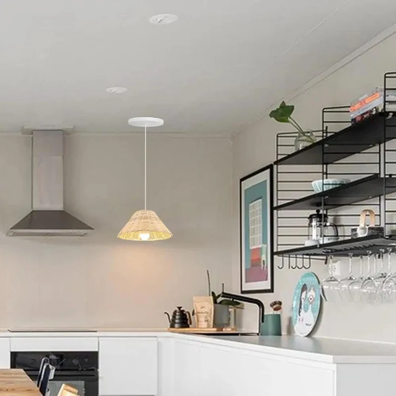 Instant Room Glow Up Recessed Can Light Conversion Kit For 4 5 6 Inch Hole With E26 Adapter Farmhouse Pendant Lamp Aluminum Rattan Zero Hassle Swap Fixture For Kitchen Island Dimmable