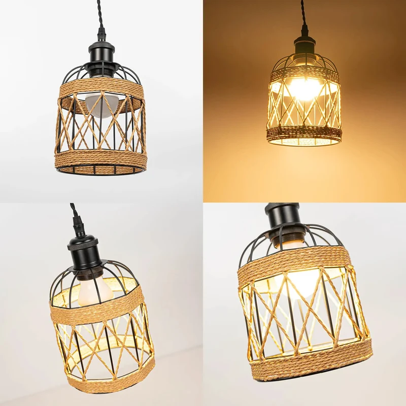 Recessed Light Conversion Kit Transforms 5 Inch Recessed Hole into Stunning Farmhouse Pendant Featuring Glass and Rattan Shade E26 Screw Socket Easy Peasy Install Creates Instant Cozy Vibes for Kitchen
