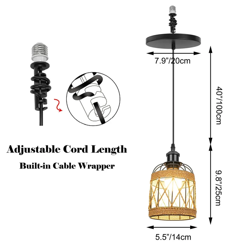 Recessed Light Conversion Kit Transforms 5 Inch Recessed Hole into Stunning Farmhouse Pendant Featuring Glass and Rattan Shade E26 Screw Socket Easy Peasy Install Creates Instant Cozy Vibes for Kitchen
