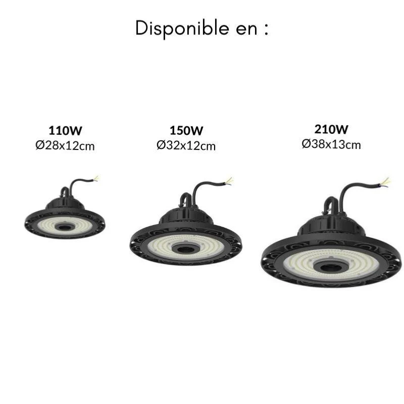 Suspension Industrielle 150W HighBay UFO LED Samsung IP65 Garantie 5 Ans