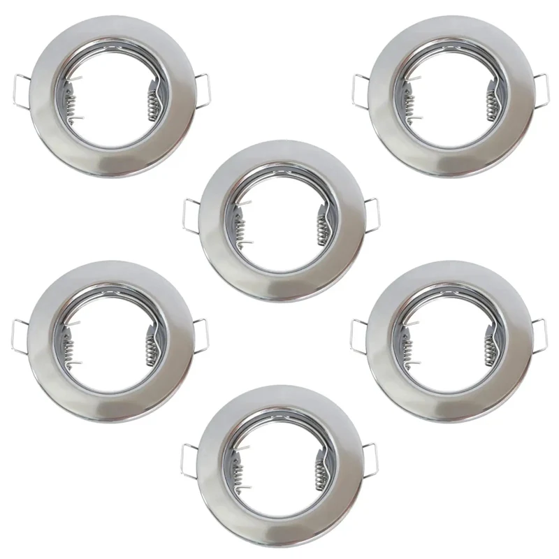Slick Chrome MR16 And GU10 Recessed Can Light Kits Heavy Duty Iron Ceiling Spotlight Fixtures Three Point One Inch Cutout Size Bundle With Connector Wires For Smooth Home Refresh Six Piece Set