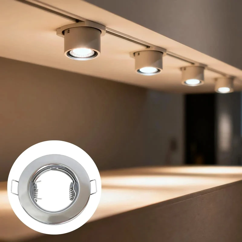 Slick Chrome MR16 And GU10 Recessed Can Light Kits Heavy Duty Iron Ceiling Spotlight Fixtures Three Point One Inch Cutout Size Bundle With Connector Wires For Smooth Home Refresh Six Piece Set
