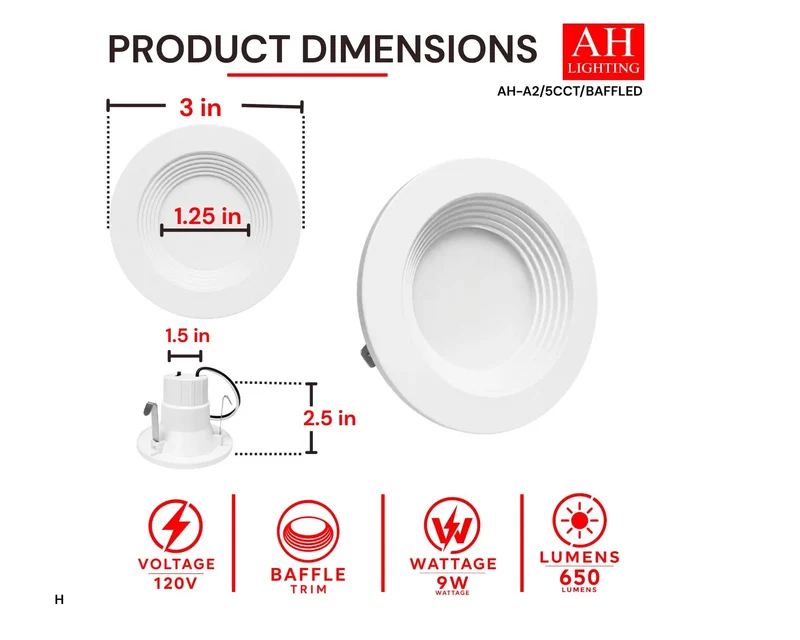Two Inch Dimmable Recessed Retrofit Downlights Baffle Trim High Output Led Bulb 5Cct Tunable White No Fuss Ceiling Install Ul Certified Smooth Glide Dimming Indoor Lighting 24 Pack