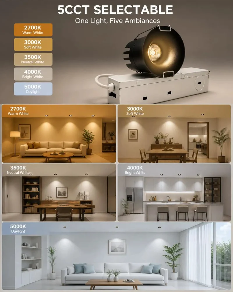 Top Shelf 3 Inch Canless Led Recessed Lights Deep Trim Anti Glare Design For Showers Sleek Black Finish Etl Certified Dimmable 12 Watt 5Cct Adjustable Hue No Fuss Installation Junction Box Ready