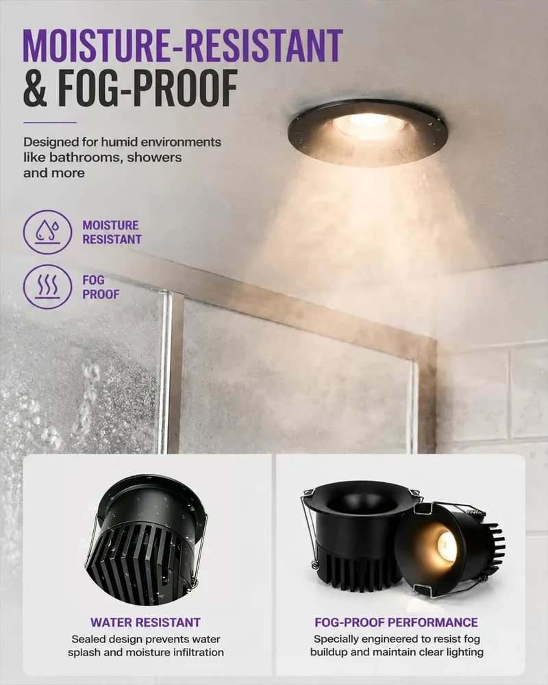 Top Shelf 3 Inch Canless Led Recessed Lights Deep Trim Anti Glare Design For Showers Sleek Black Finish Etl Certified Dimmable 12 Watt 5Cct Adjustable Hue No Fuss Installation Junction Box Ready
