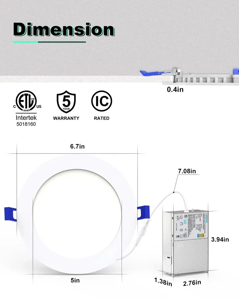 Smooth Dimming 6 Inch Recessed Led Downlights 8 Pack With 5Cct Tuning And Low Key Amber Night Light Trim Glow Dead Simple Mounting For Any Ceiling Space Top Shelf Illumination