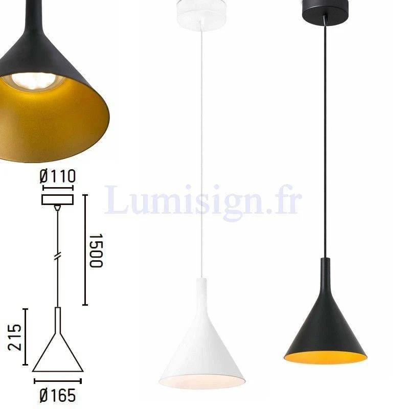 Suspension LED PAM blanche ou noire/or
