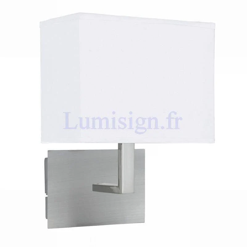 Applique de chevet argent satiné avec abat-jour blanc
