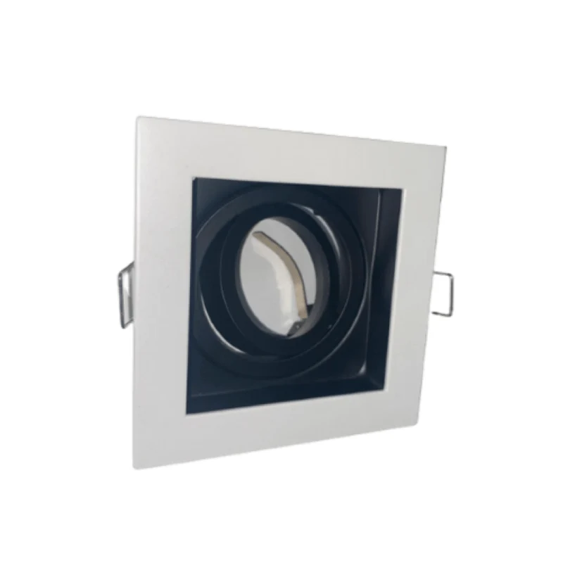 Support Spot Encastrable GU10 Orientable Carré Blanc/Noir