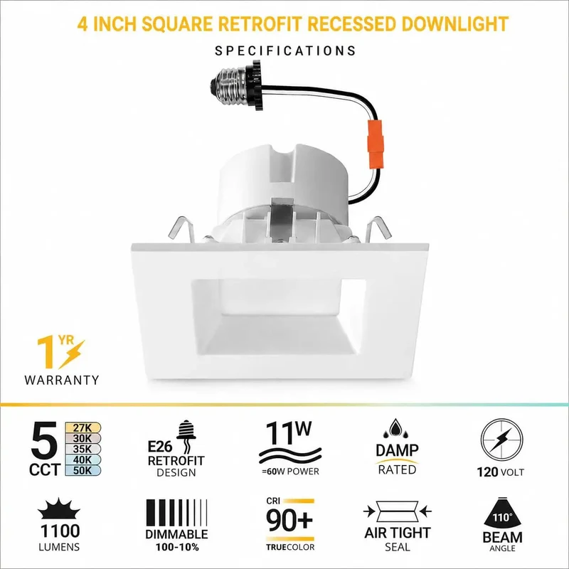 Top Rated Six Inch Square Recessed Downlights With Five CCT Switchable Color Temps Dimmable Led Ceiling Lights Sleek Baffle Trim UL Certified 12 Pack For Super Easy Room Upgrades And Killer Ambient Glow