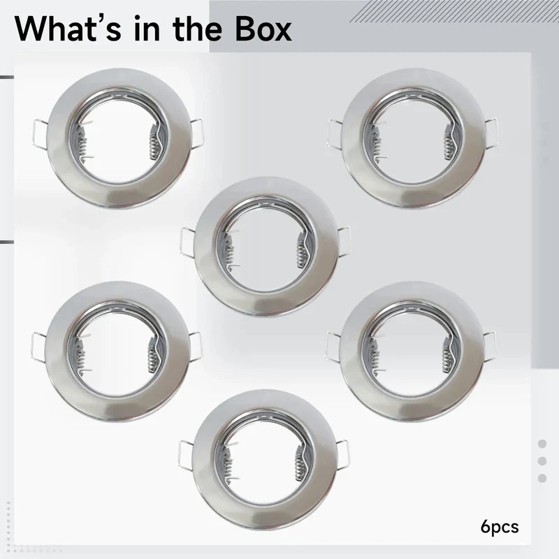 Six Pack Chrome MR16 And GU10 Recessed Downlight Fittings Featuring Heavy Duty Iron Housings And No Fuss Wire Connectors For Easy Kitchen And Bathroom Home Improvements