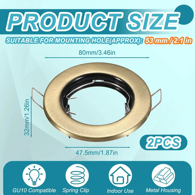 Adjustable GU10 Recessed Lighting Trim 2 Pack 2.1 Inch Aperture Bronze Ceiling Downlight Spotlight Frame Spring Clip Mount Slick Bronze Finish Dang Easy Setup Knockout Housing