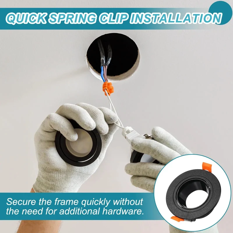 MR16 And GU10 Recessed Light Trim With Zero Hassle Spring Clamps 2.6 Inch Aperture LED Downlight Housing For Indoor Spotlights Clean Black Finish Quick Grip Install Two Pack