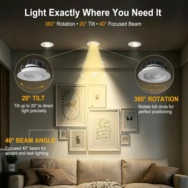Sleek 4 Inch Gimbal LED Recessed Lights With Smooth Tilt Versatile Eyeball Downlights For Sharp Accent Flair 12 Pack Easy Mount For Sloped Ceilings And Dope Living Spaces
