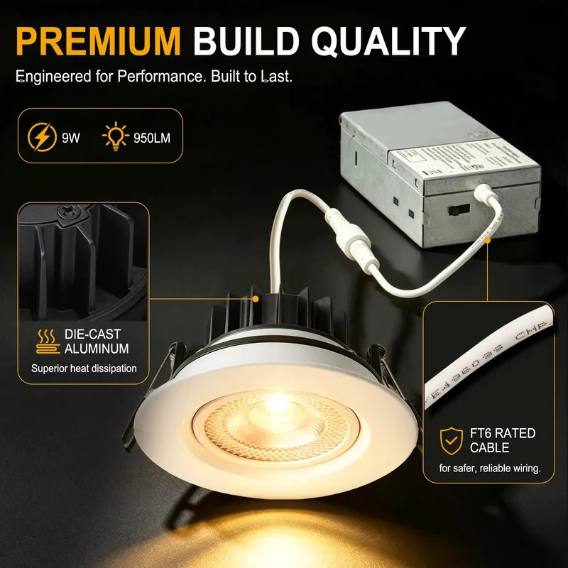 Sleek 4 Inch Gimbal LED Recessed Lights With Smooth Tilt Versatile Eyeball Downlights For Sharp Accent Flair 12 Pack Easy Mount For Sloped Ceilings And Dope Living Spaces