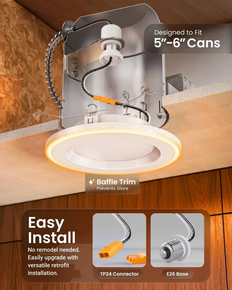 Pro Grade Tough As Nails 6 Inch Led Recessed Downlights With Built In Nightlight 24 Pack Flexible Kelvin Settings Smooth Dimming Can Lights For Bathrooms