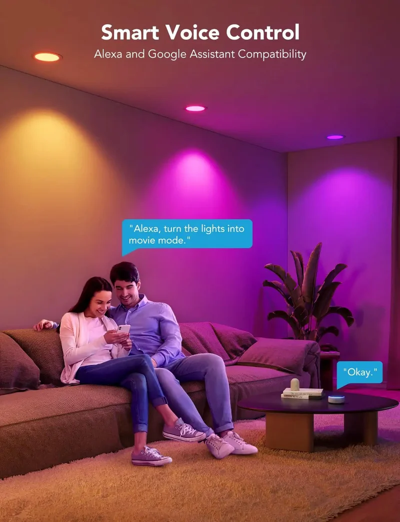 4 Inch Smart Recessed Lighting 800 Lumen LED Downlights 8 Pack With Wireless And Bluetooth Control Straight Up Ceiling Glow Smooth App Integration For Modern Home Vibes
