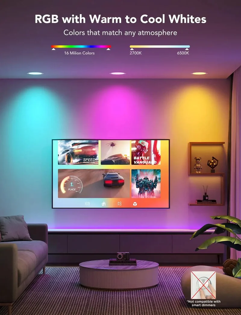 4 Inch Smart Recessed Lighting 800 Lumen LED Downlights 8 Pack With Wireless And Bluetooth Control Straight Up Ceiling Glow Smooth App Integration For Modern Home Vibes