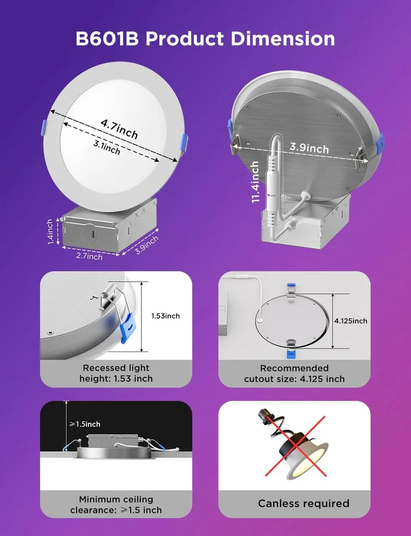 4 Inch Smart Recessed Lighting 800 Lumen LED Downlights 8 Pack With Wireless And Bluetooth Control Straight Up Ceiling Glow Smooth App Integration For Modern Home Vibes