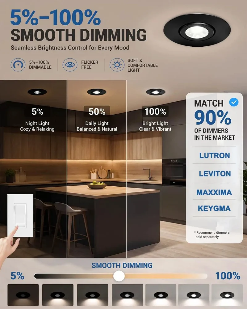Sleek 2 Inch Gimballed Led Recessed Can Lights Featuring Slick 360 Degree Rotation And Smooth Glide Tilt Waterproof Etl Certified Bathroom Downlights 6 Watt Dimmable Black Fixtures Rock Solid Build 12 Pack
