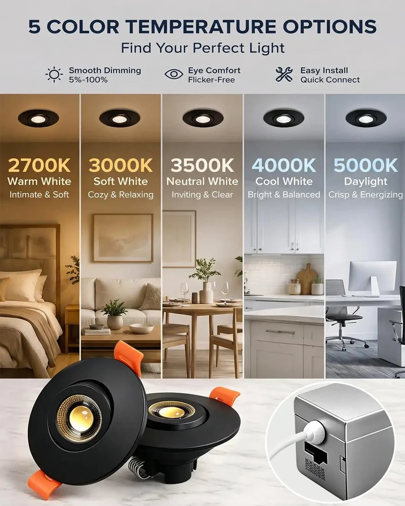 Sleek 2 Inch Gimballed Led Recessed Can Lights Featuring Slick 360 Degree Rotation And Smooth Glide Tilt Waterproof Etl Certified Bathroom Downlights 6 Watt Dimmable Black Fixtures Rock Solid Build 12 Pack