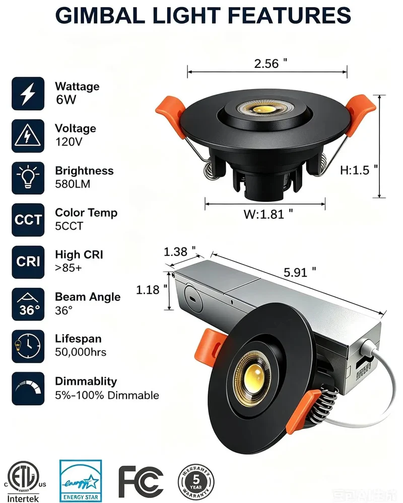 Sleek 2 Inch Gimballed Led Recessed Can Lights Featuring Slick 360 Degree Rotation And Smooth Glide Tilt Waterproof Etl Certified Bathroom Downlights 6 Watt Dimmable Black Fixtures Rock Solid Build 12 Pack