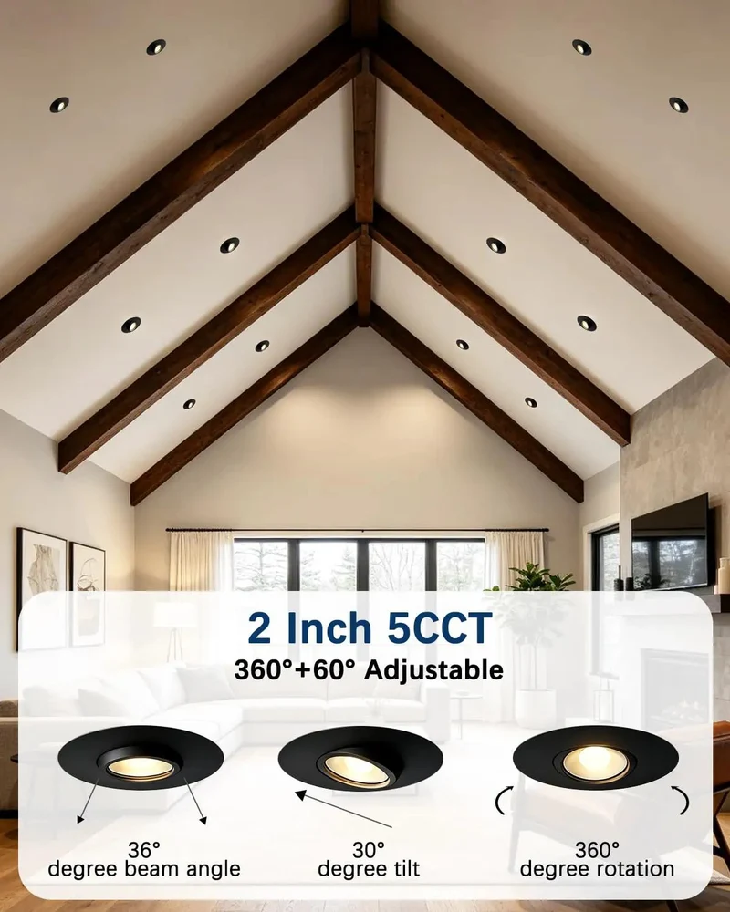 Sleek 2 Inch Gimballed Led Recessed Can Lights Featuring Slick 360 Degree Rotation And Smooth Glide Tilt Waterproof Etl Certified Bathroom Downlights 6 Watt Dimmable Black Fixtures Rock Solid Build 12 Pack