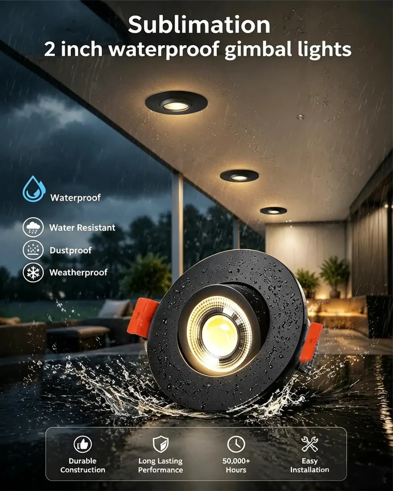 Sleek 2 Inch Gimballed Led Recessed Can Lights Featuring Slick 360 Degree Rotation And Smooth Glide Tilt Waterproof Etl Certified Bathroom Downlights 6 Watt Dimmable Black Fixtures Rock Solid Build 12 Pack