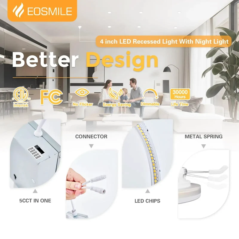 Super Sleek 3 Inch White LED Recessed Ceiling Lights, 6 Pack Includes A Dang Cozy Night Light Mode Emitting Soft Amber Glow, Top Notch Heat Dissipation Ensures Cool Operation, Hassle Free Installation Sets Perfect Chill Vibes For Movie Nights