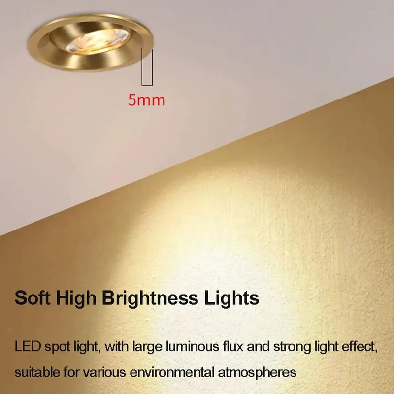 Top-Notch 7W Led Recessed Downlights 3-Inch Baffle Trim, Solid Brass & Copper Make, Adjustable 360-Degree Eyeballs, Freakin Bright CRI 95, Warm White & Daylight Retrofit Kit