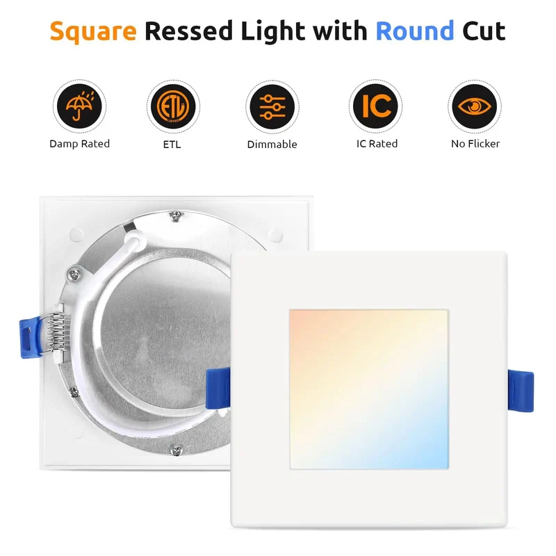 Six Inch Square Led Recessed Ceiling Lights Delivering Hella Bright Output With Five Tunable Color Temperatures And Slick Easy Install Trim For Kitchens And Bedrooms