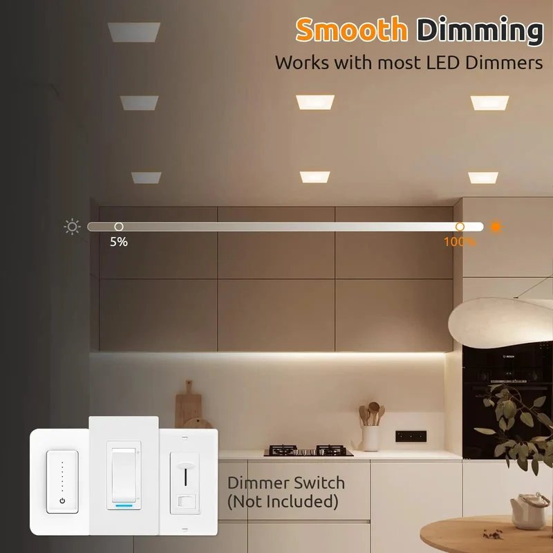 Six Inch Square Led Recessed Ceiling Lights Delivering Hella Bright Output With Five Tunable Color Temperatures And Slick Easy Install Trim For Kitchens And Bedrooms
