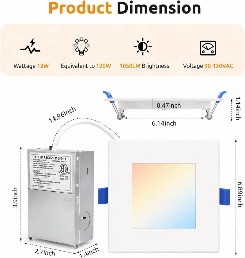 Six Inch Square Led Recessed Ceiling Lights Delivering Hella Bright Output With Five Tunable Color Temperatures And Slick Easy Install Trim For Kitchens And Bedrooms