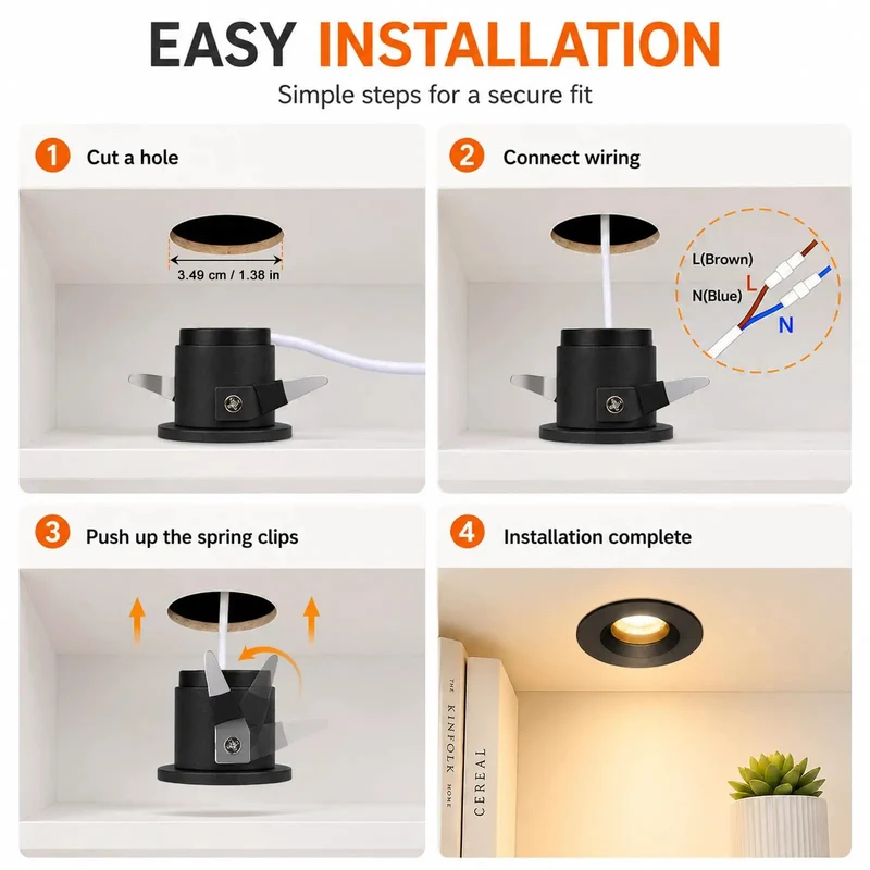 Top Tier 4 Pack Mini Recessed LED Cans 2W Downlights Delivers Sweet 3000K Warm White Narrow Beam With Hella Sharp 90 Plus CRI For Sleek Cabinet Setup Super Slim Black Finish Featuring Integrated Driver For Quick And Easy Hookup