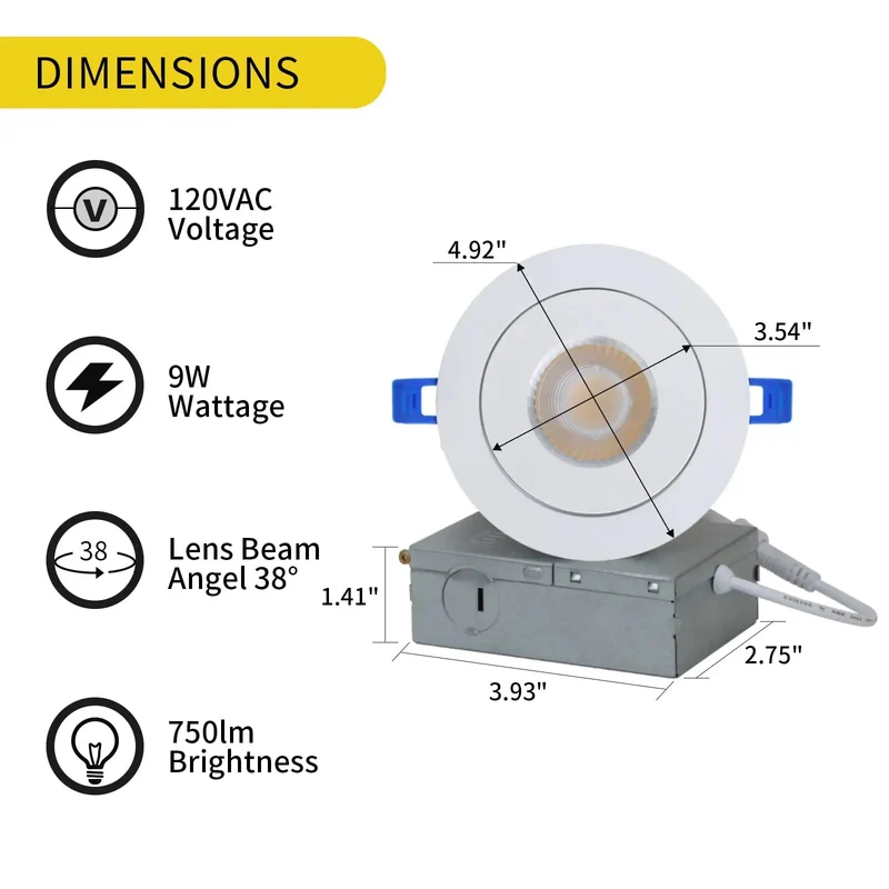 4 Inch Adjustable Gimbal Eyeball Recessed Light With Junction Box Offering Hella Bright Narrow Beam Accent Lighting Rotates A Full 350 Degrees And Tilts 45 For Dead Straight Cabinet Illumination