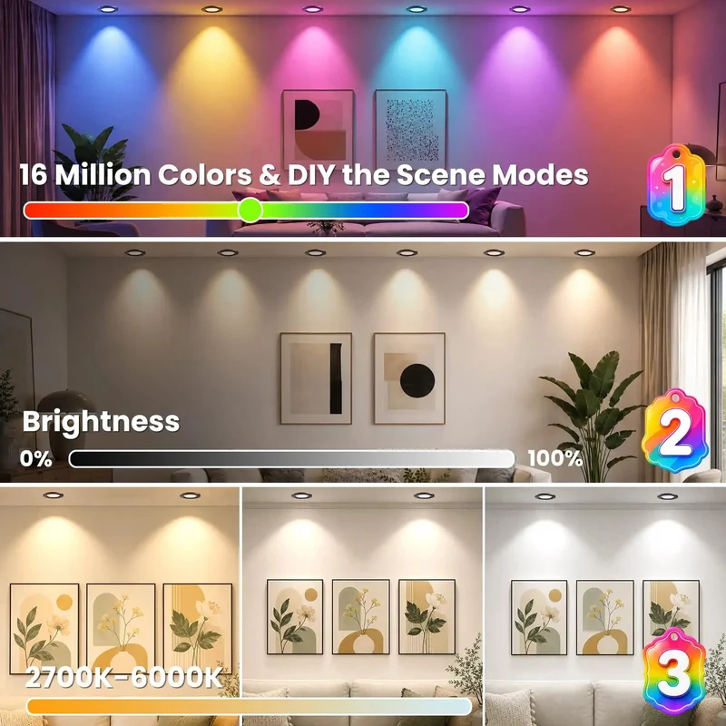 Upgrade Your Crib With These Slick 2 Inch Smart LED Recessed Lights Featuring Killer 5W RGB WiFi Downlights With Smooth Dimming And True Color Rendering For Effortless Modern Vibes In Any Room