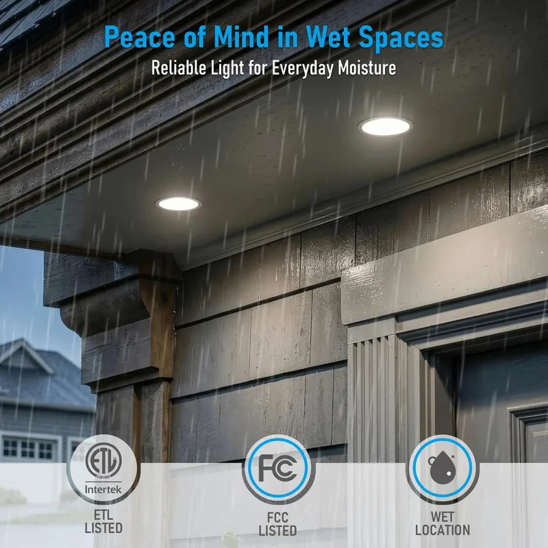 Four Inch 5Cct Wet Location Led Recessed Downlight With Integrated Junction Box Two Pack Hella Durable Ceiling Fixture For Damp Rooms No Sweat Install For Porches And Decks