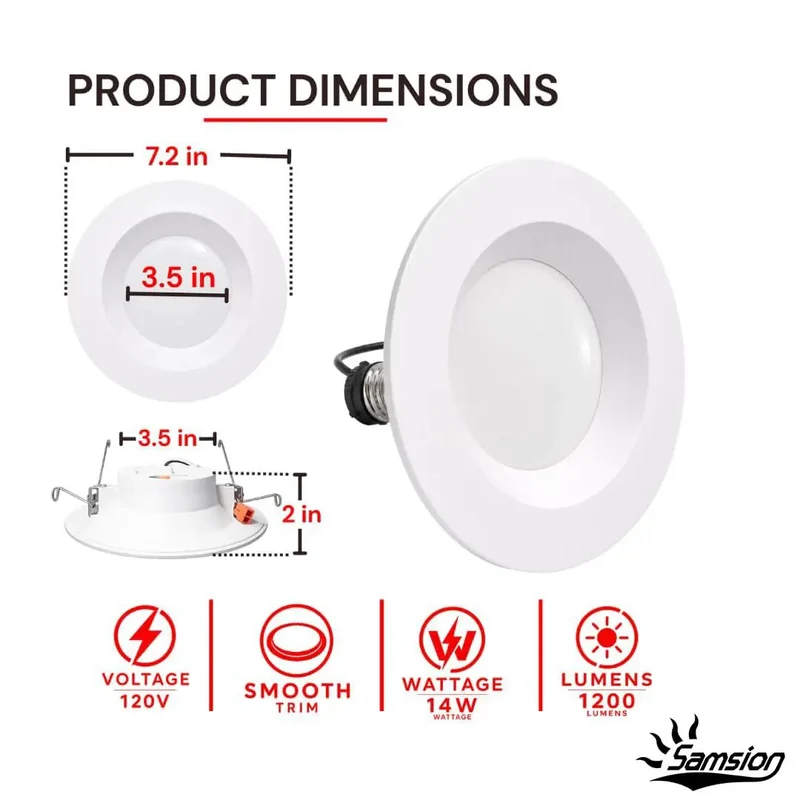 Slick 6 Inch Dimmable LED Recessed Lighting Kits With Smooth Reflector Trim, 5CCT Warm To Cool Switching, 14W 1200LM Beam, No Sweat Install, Set Of 12 Ul Approved Panels