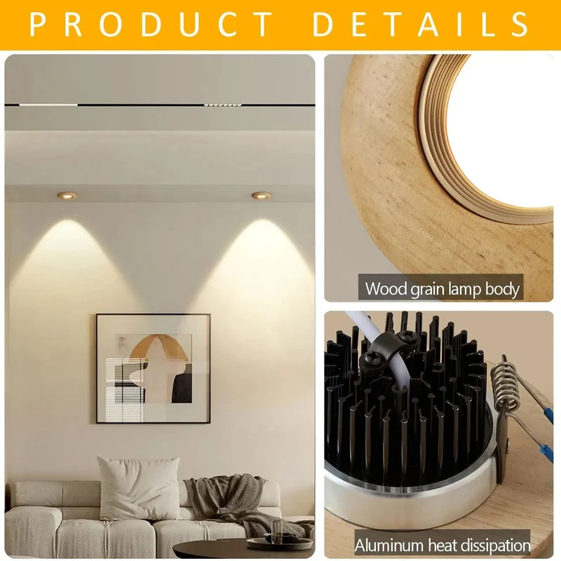 3.9 Inch Farmhouse Wood Grain Recessed Lighting Trim Kit With A Slick Vibe No Fuss Setup 7W Led Ceiling Retrofit Bundle Featuring Clean Baffle Housing For A Sweet New Glow Up Pack Of 6