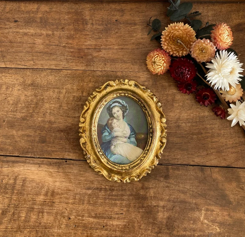 Représentation de l'autoportrait d'Elisabeth Vigée-Lebrun et sa fille cadre baroque