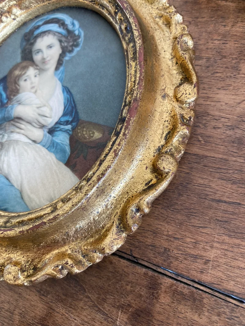 Représentation de l'autoportrait d'Elisabeth Vigée-Lebrun et sa fille cadre baroque