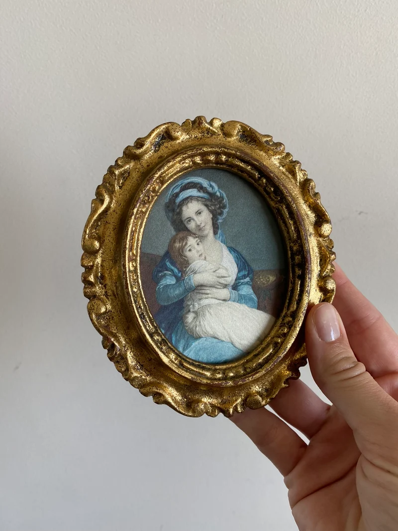 Représentation de l'autoportrait d'Elisabeth Vigée-Lebrun et sa fille cadre baroque