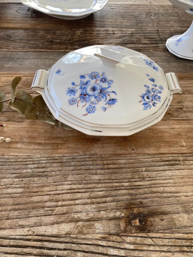 Plats de service Mavaleix et Granger Limoges motifs fleurs bleues