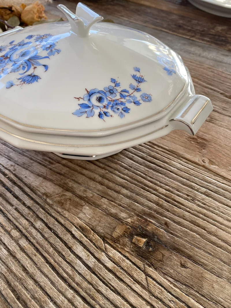 Plats de service Mavaleix et Granger Limoges motifs fleurs bleues