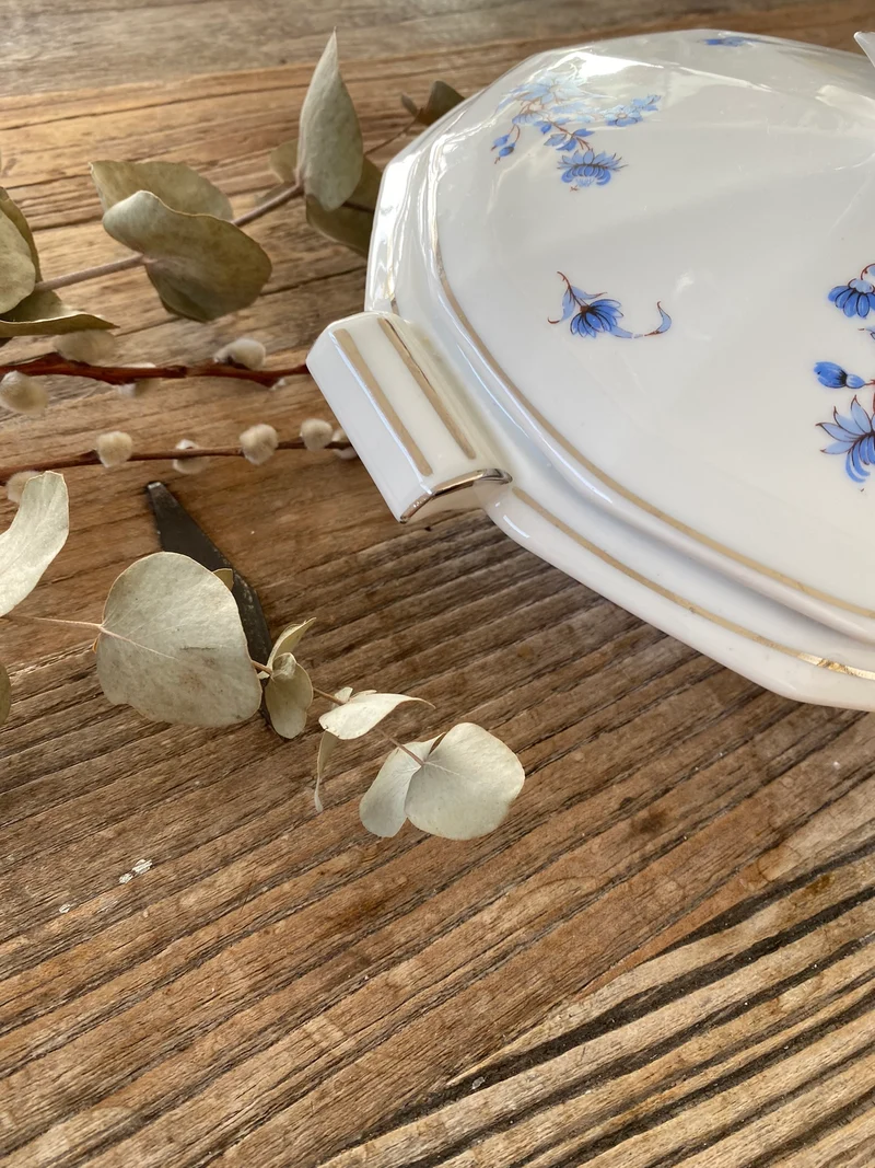 Plats de service Mavaleix et Granger Limoges motifs fleurs bleues