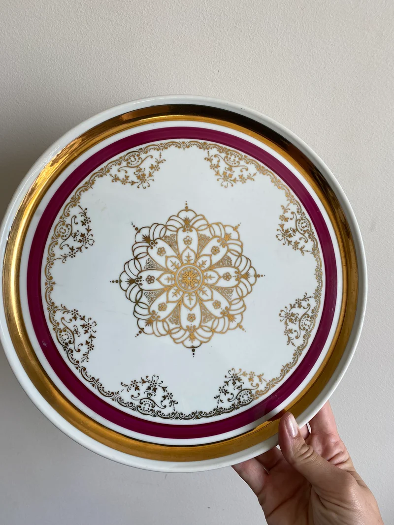 Plat et Pelle à tarte porcelaine bordure fuschia
