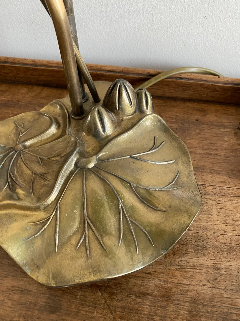 Lampe sur pied abat jour en verre orange et vert