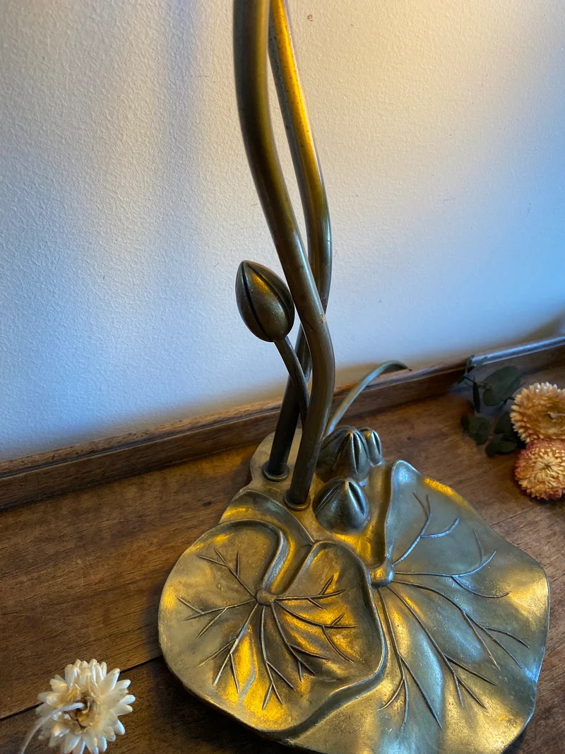 Lampe sur pied abat jour en verre orange et vert